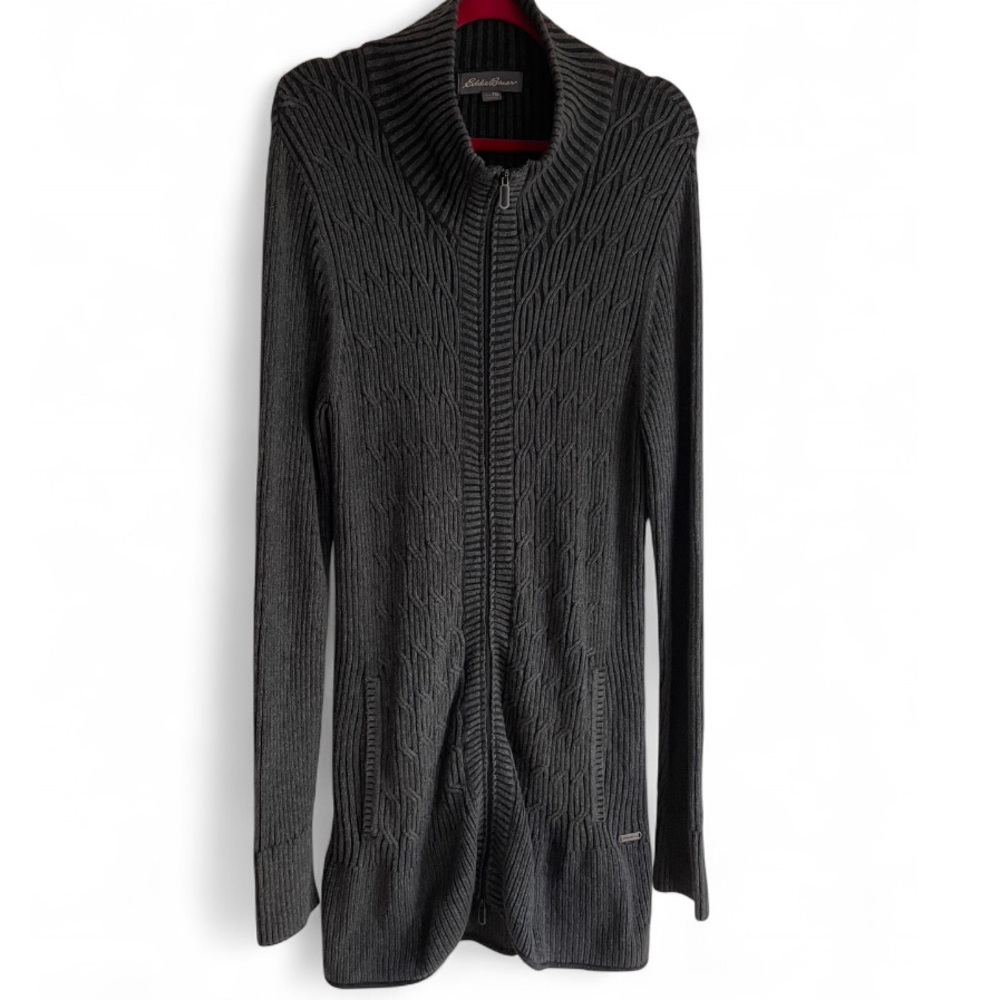 Eddie Bauer Charcoal Gray Zip-Up Cabled Cardigan with Pockets Size XL T
